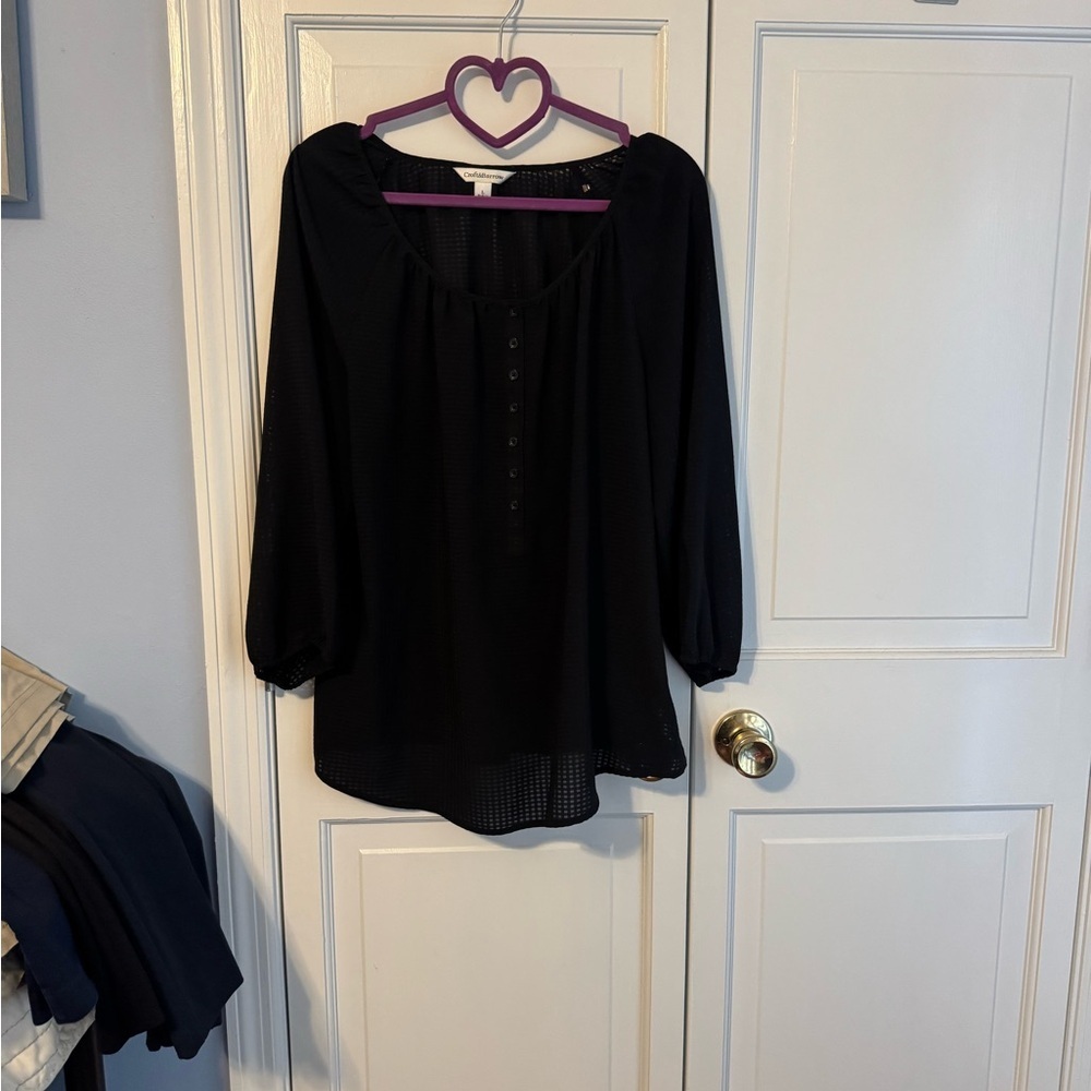 Charter Club Black Women's Textured Top, L - Picture 7 of 7